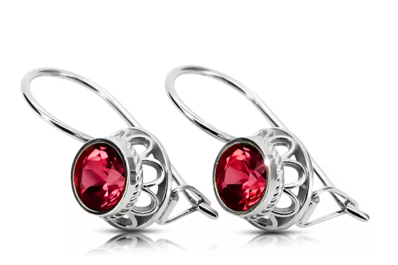 Sterling silver 925 Ruby Earrings Vintage Jewlery vec117s